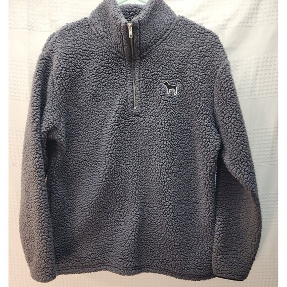 Victoria's Secret PINK Teddy Bear Gray Sherpa Women XS Sweater 1/4 Zip Pullover - Picture 1 of 11
